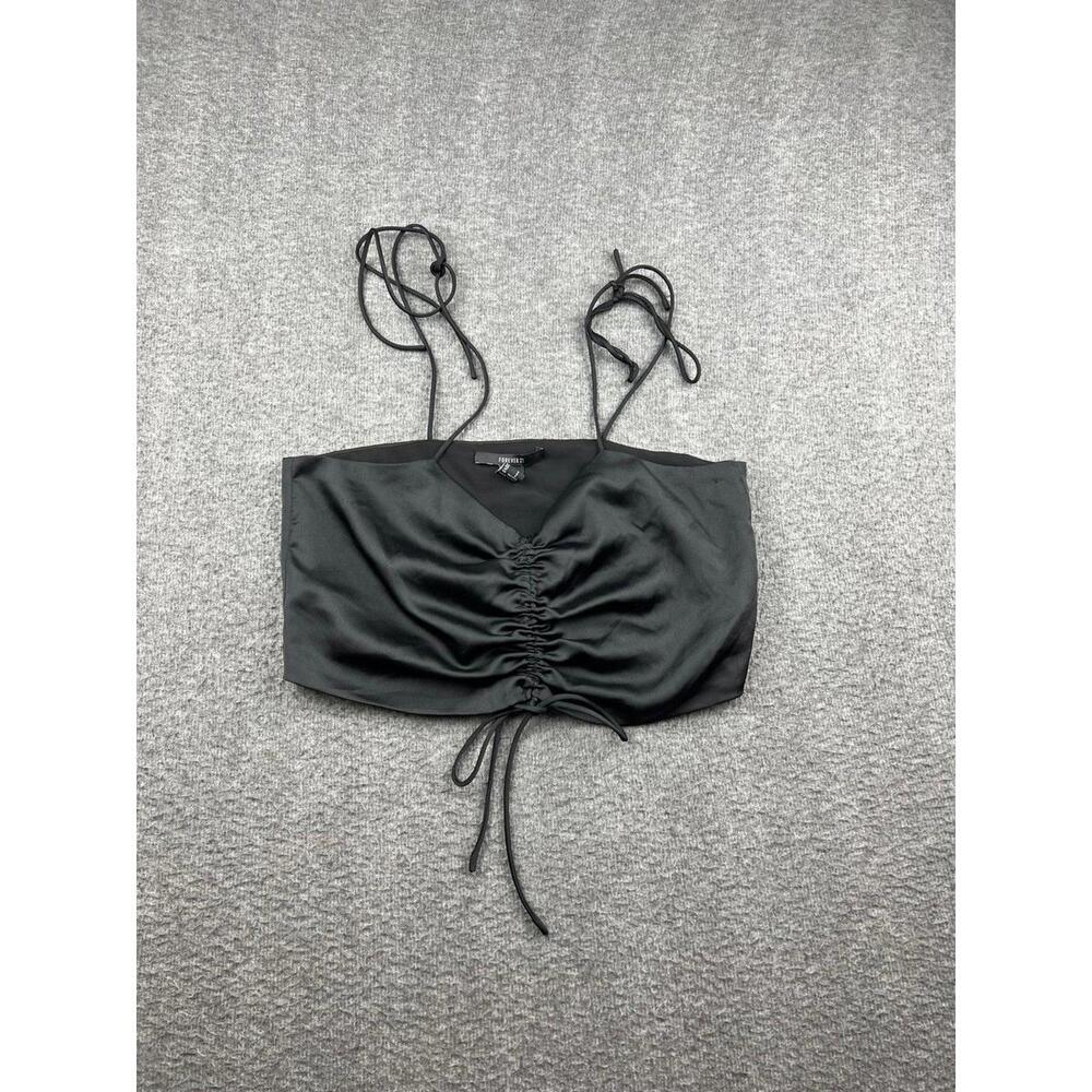 Forever 21 Black Satin Ruched Crop Top with Tie Straps Size Small